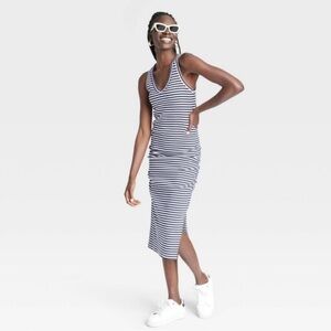 a new day Navy & White Striped V-Neck Midi Tank Dress